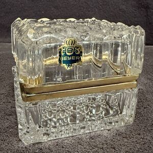 BEYER Crystal Gold Rim Baccarat French Style Hinged Jewelry Trinket Box 3"x3"